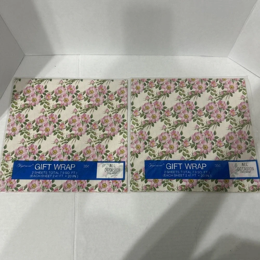 12 Packs of  Vintage Gift Wrapping Paper Forget Me Not Botanical Cottagecore
